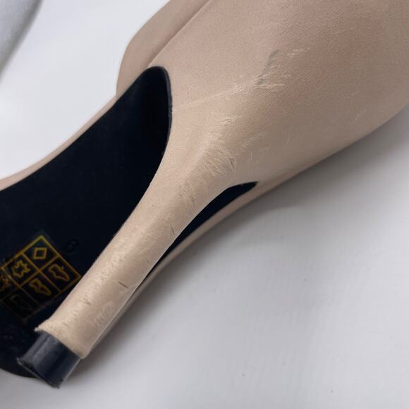 Jeffrey Campbell Compose Leather Half d’Orsay Peep Toe Pumps Beige Size 9 - Picture 9 of 9